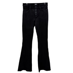 PAIGE High Rise Lou Lou Flare‎ Jeans Black Fog Button Fly Waxed Coated Denim 29